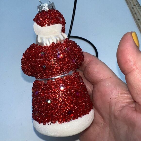 Vintage Glass Hand Painted Beaded Santa Ornament - Picture 3 of 9